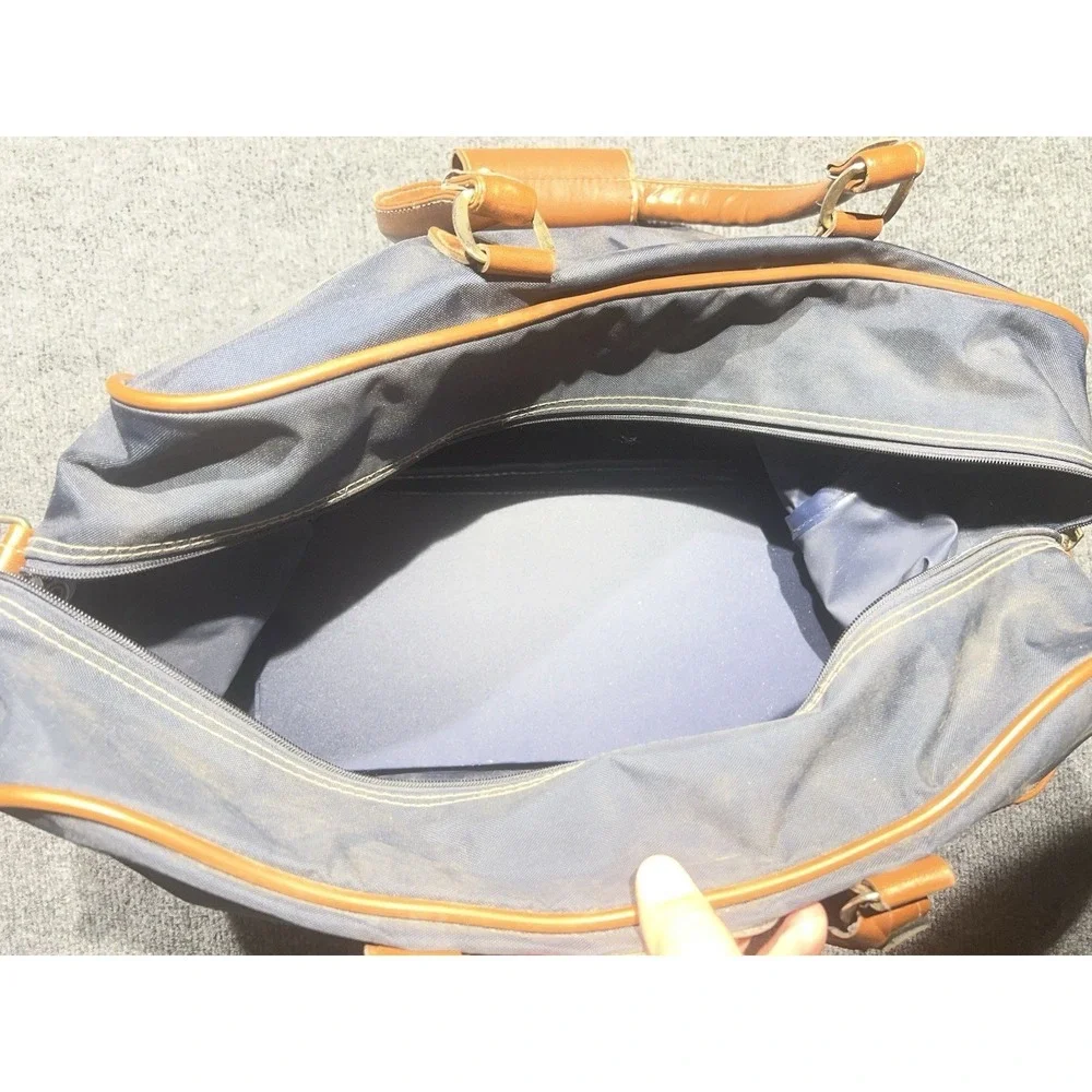 Jaguar Navy Blue Nylon Duffel Bag Tan Trim Travel Luggage Weekend‎ Bag